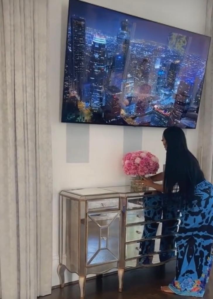 Real Housewives of Atlanta Porsha Williams Guobadia wearing Sai Sankoh Blue Jezebel Drawstring Pants