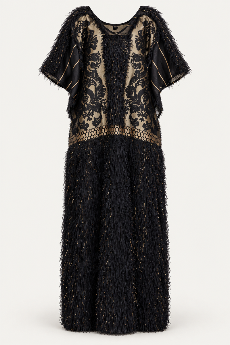 Black Sibel Fringe Box Kaftan