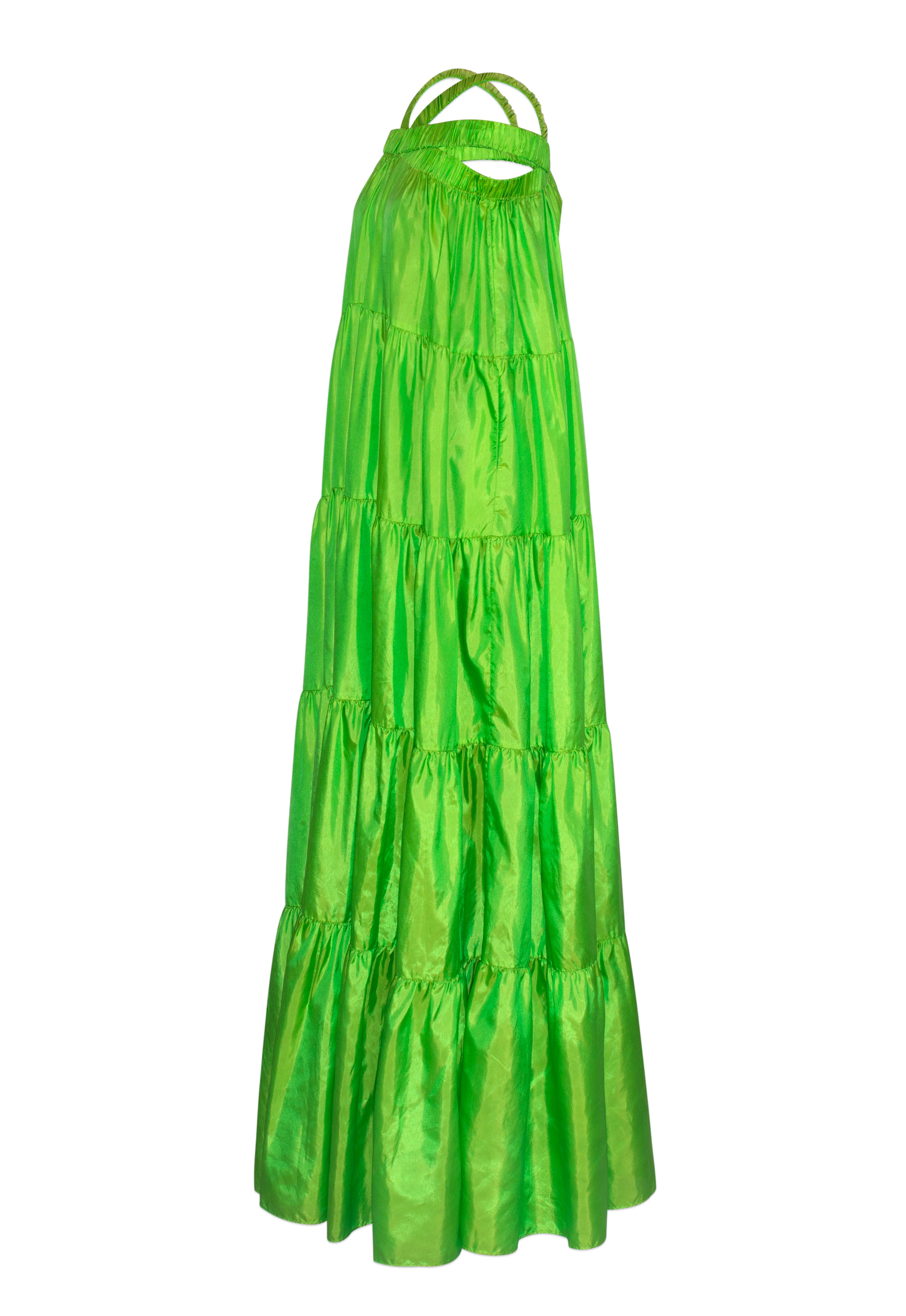 Exclusive villas green maxi dress luxury silk