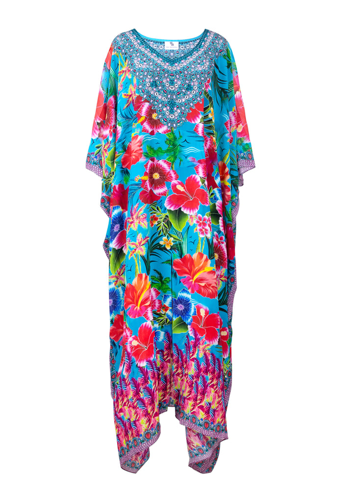 Lynae Long Silk Crepe Embellished Box Kaftan
