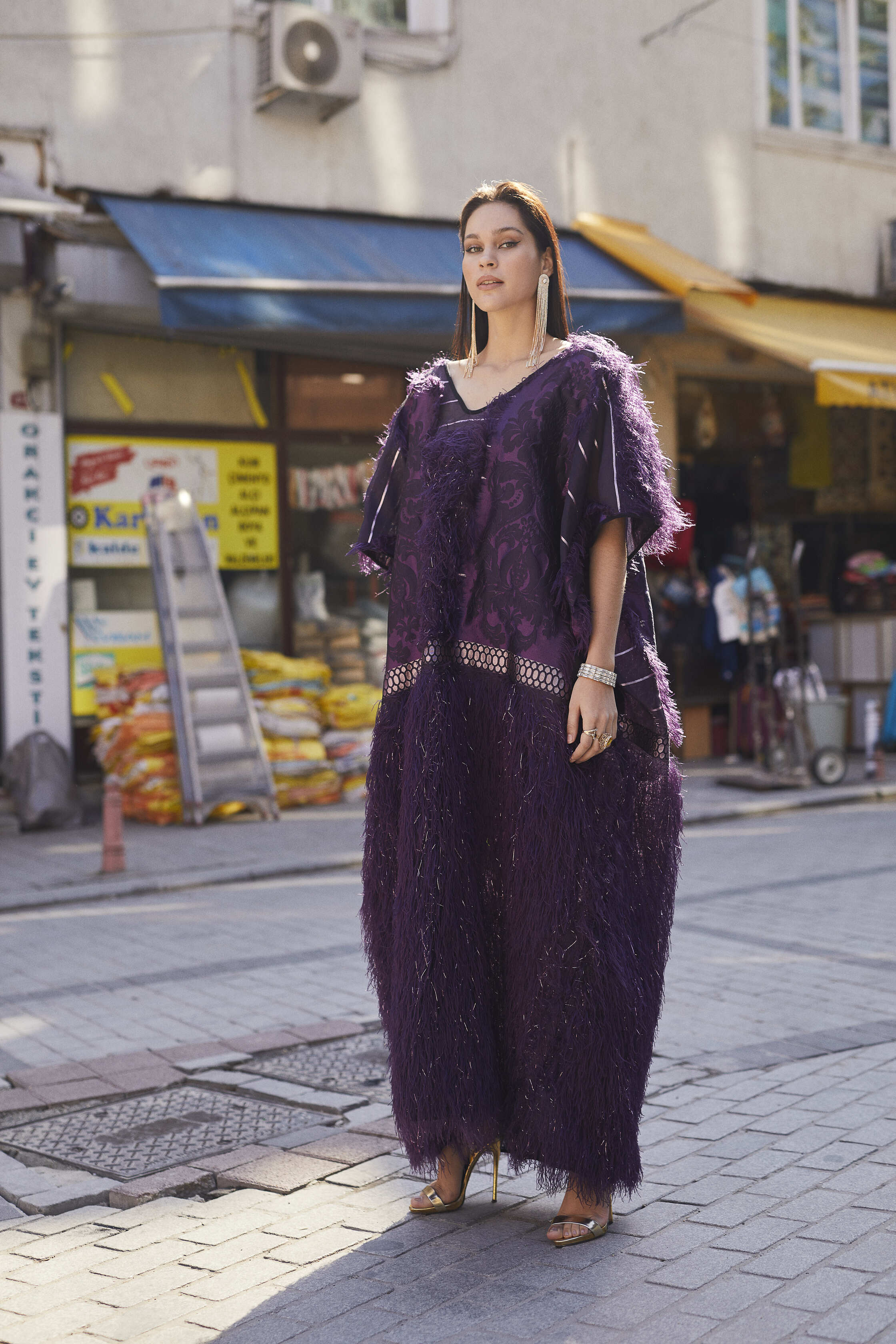 Purple Sibel Fringe Box Kaftan