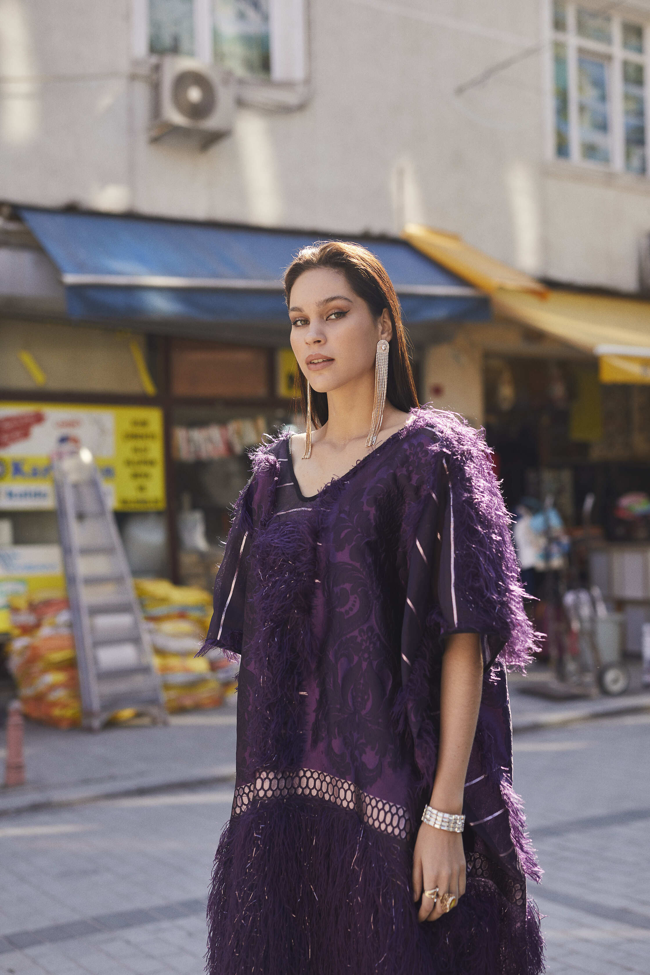 Purple Sibel Fringe Box Kaftan