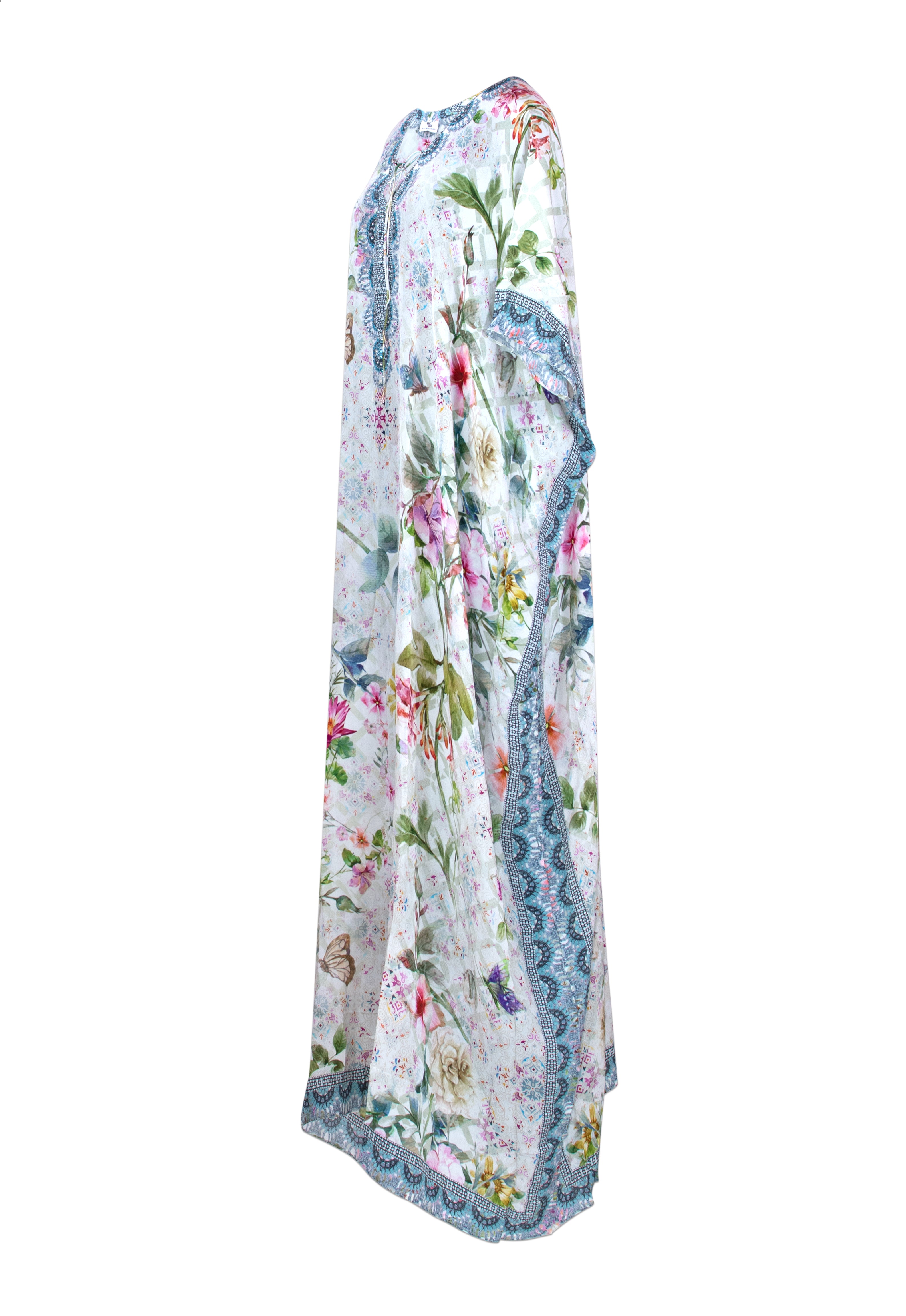 Gloria Long Silk Crepe Lace Up Kaftan - saisankoh