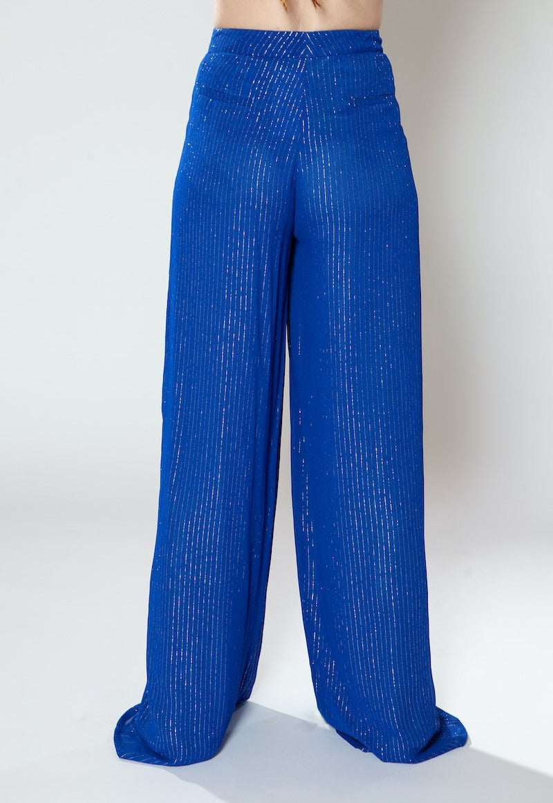blue silk pants with gold