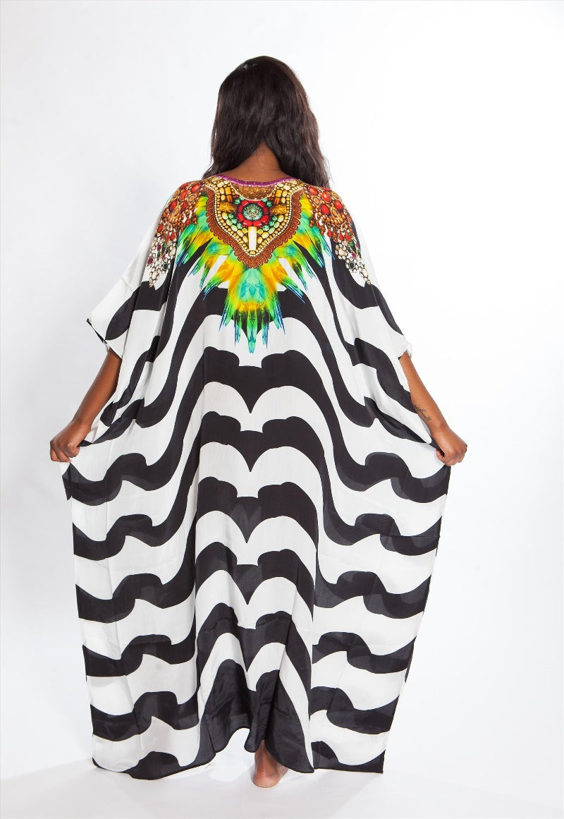 Sarafina Embellished Silk Box Kaftan - saisankoh