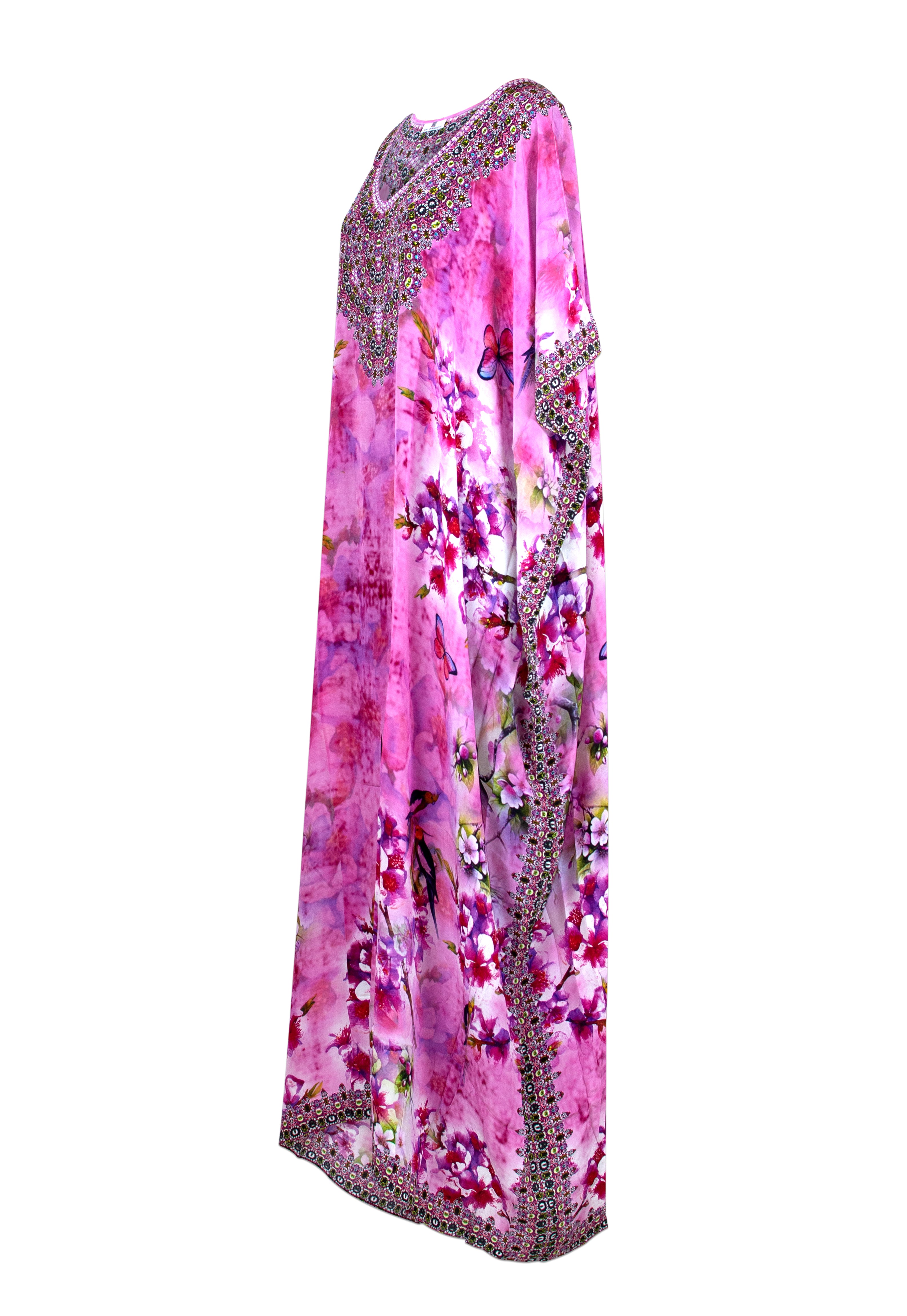 Sonya 44 Inch Silk Crepe Embellished Kaftan - saisankoh