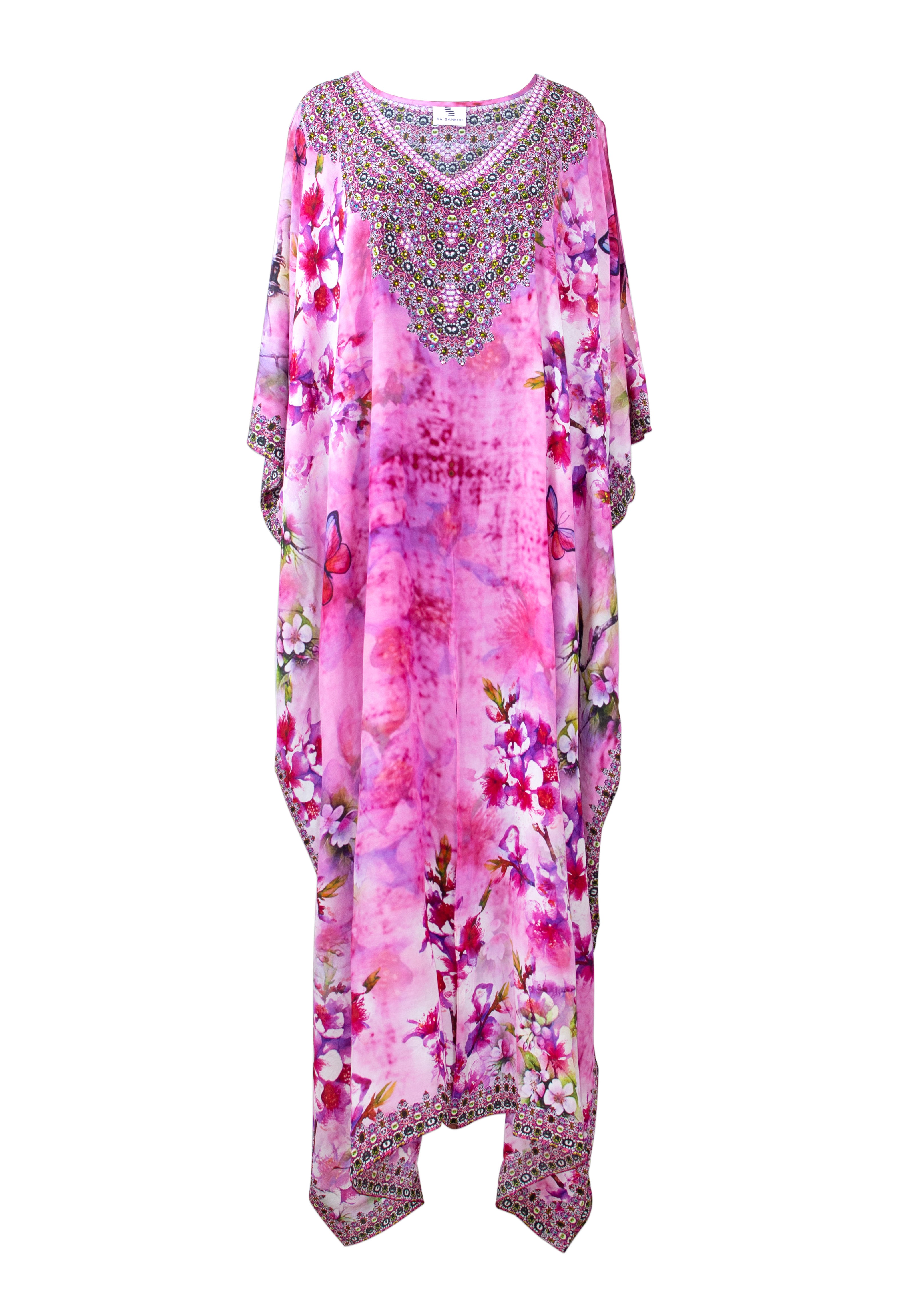Sonya 54 Inch Silk Crepe Embellished Kaftan