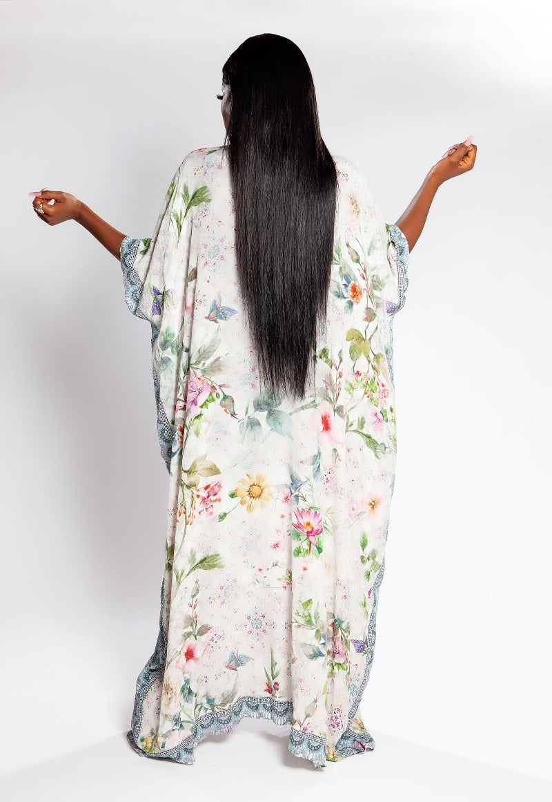 Gloria Long Silk Crepe Lace Up Kaftan - saisankoh