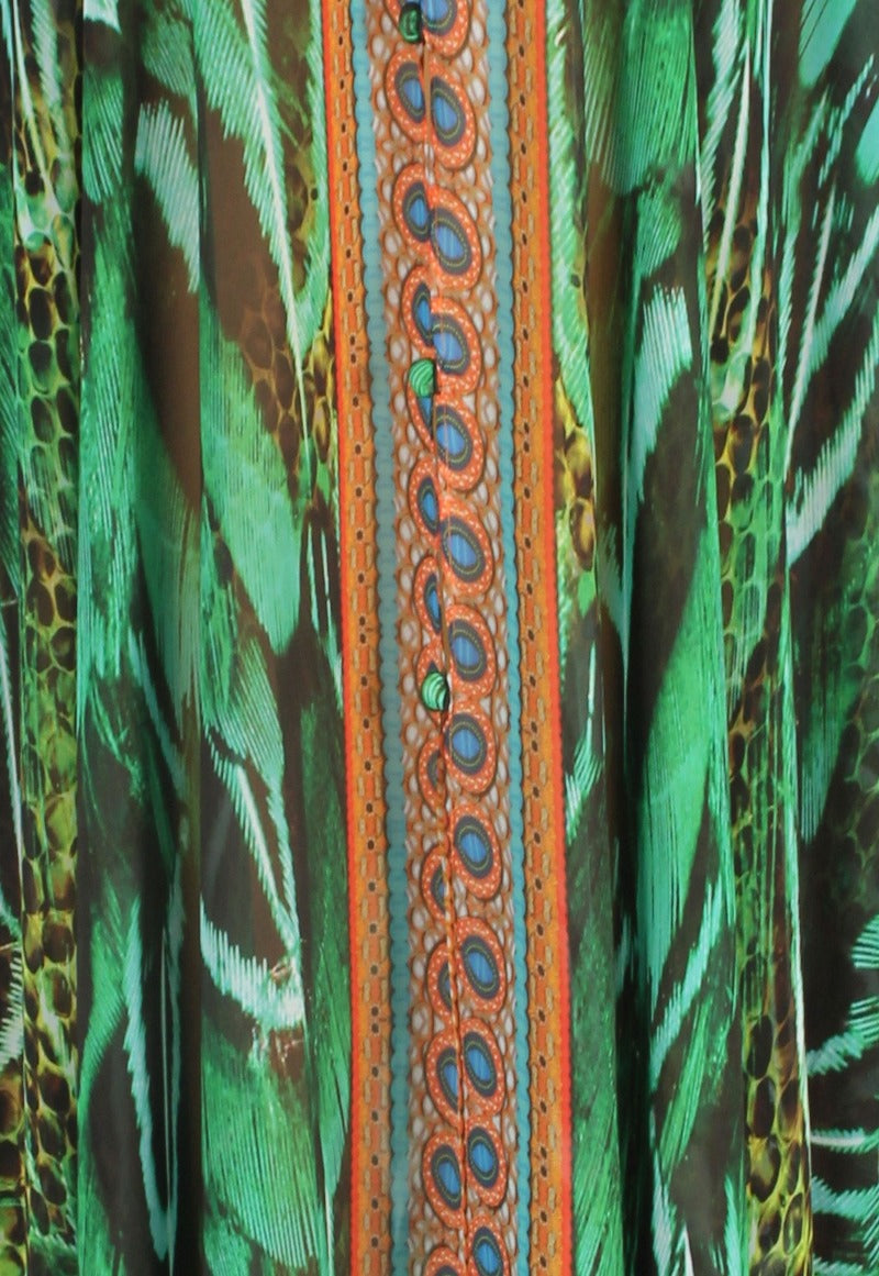 beautiful green silk kaftan with orange trim