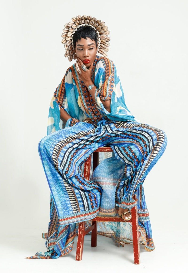 kaftan and pants set blue fiji fashion style