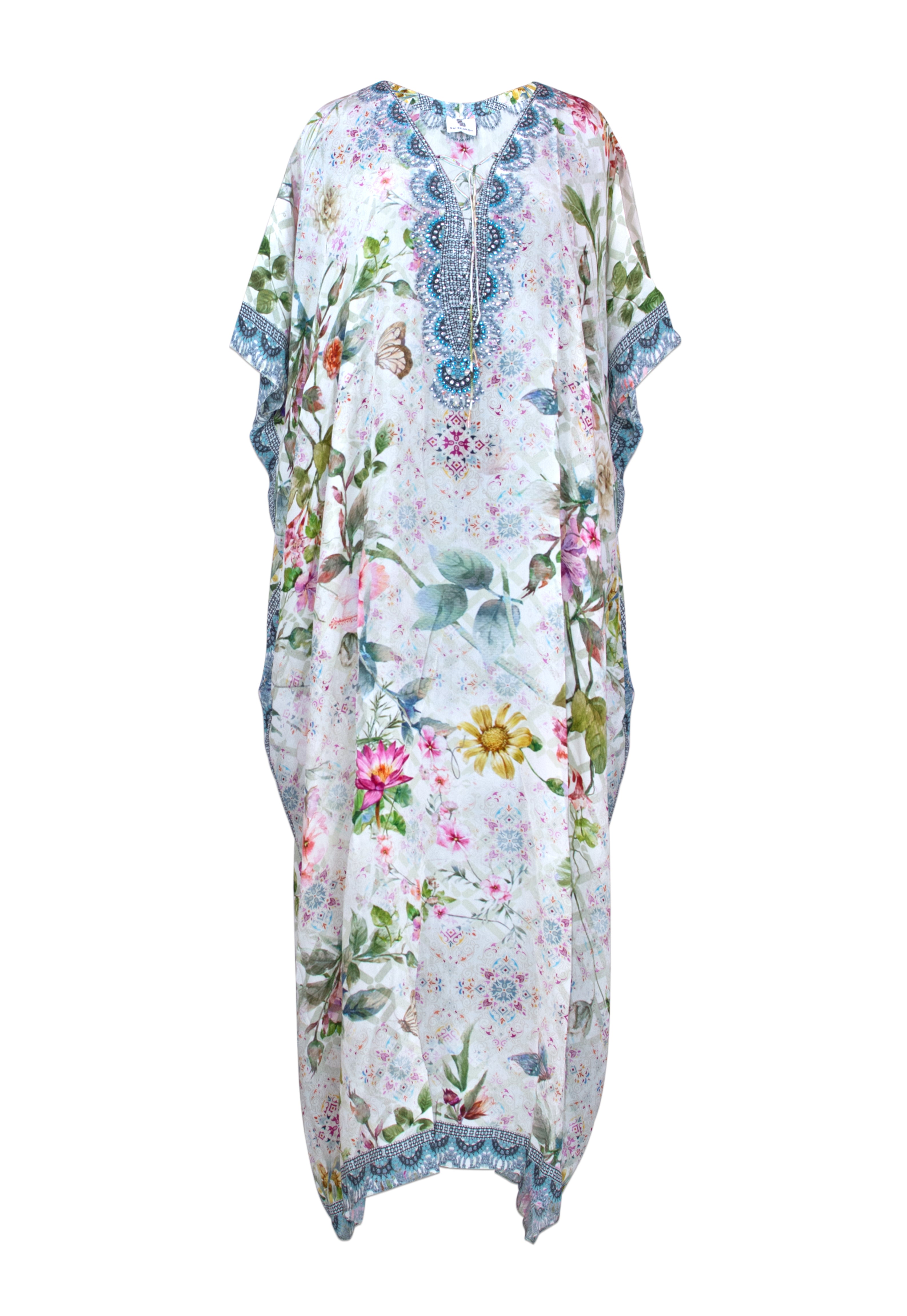 Gloria Long Silk Crepe Lace Up Kaftan - saisankoh