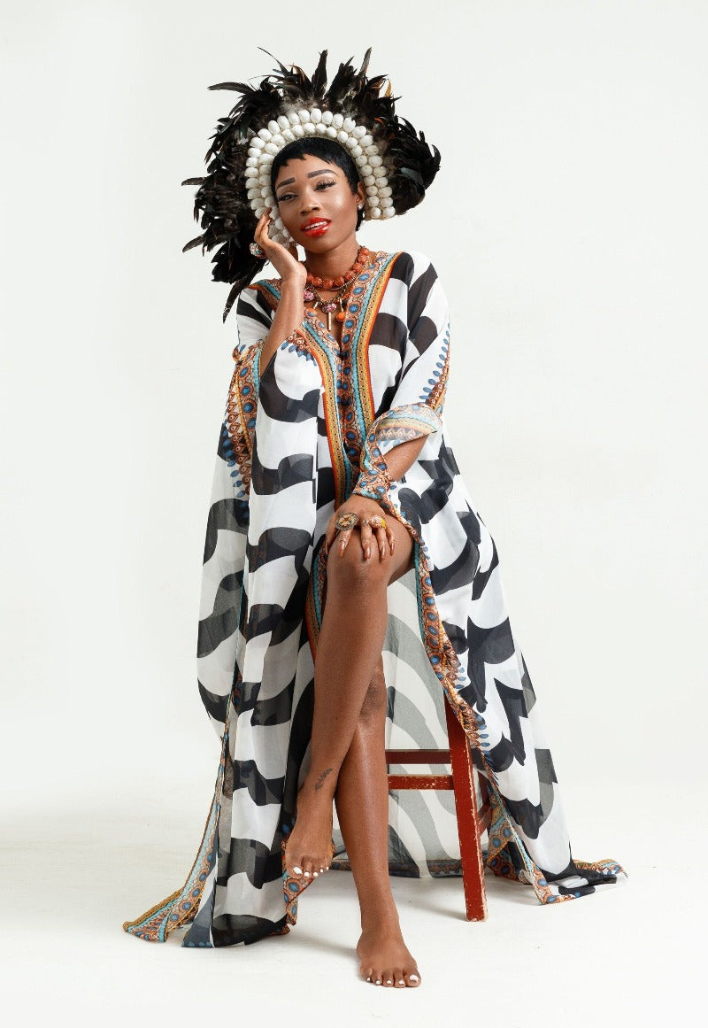striped kaftans, flowy kaftans, runway kaftan abaya