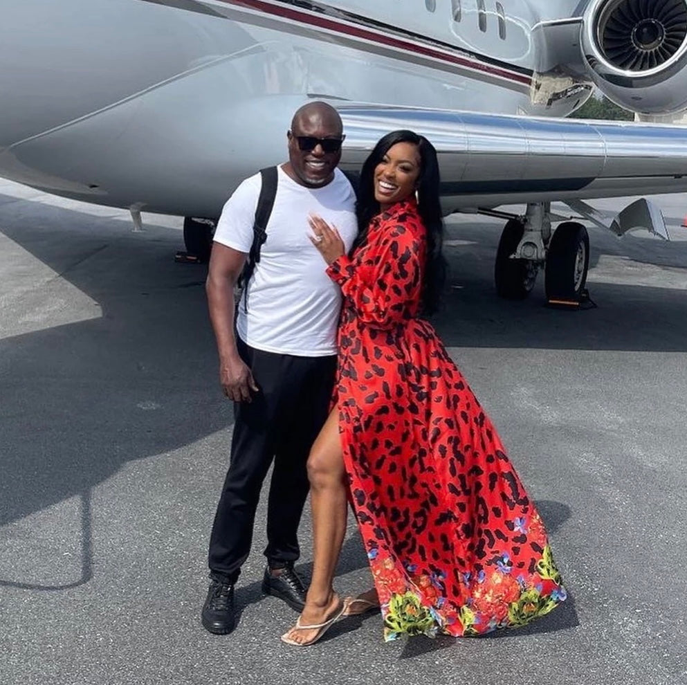 Real Housewives of Atlanta Porsha Williams Guobadia wearing Sai Sankoh Red Jezebel shirt dress