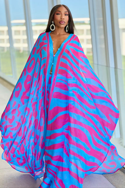 Bubble Gum Goddess Kaftan by Sai Sankoh, luxury resort kaftan