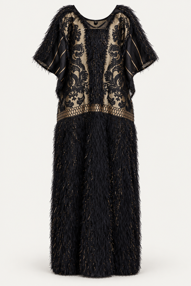 Black Sibel Fringe Box Kaftan