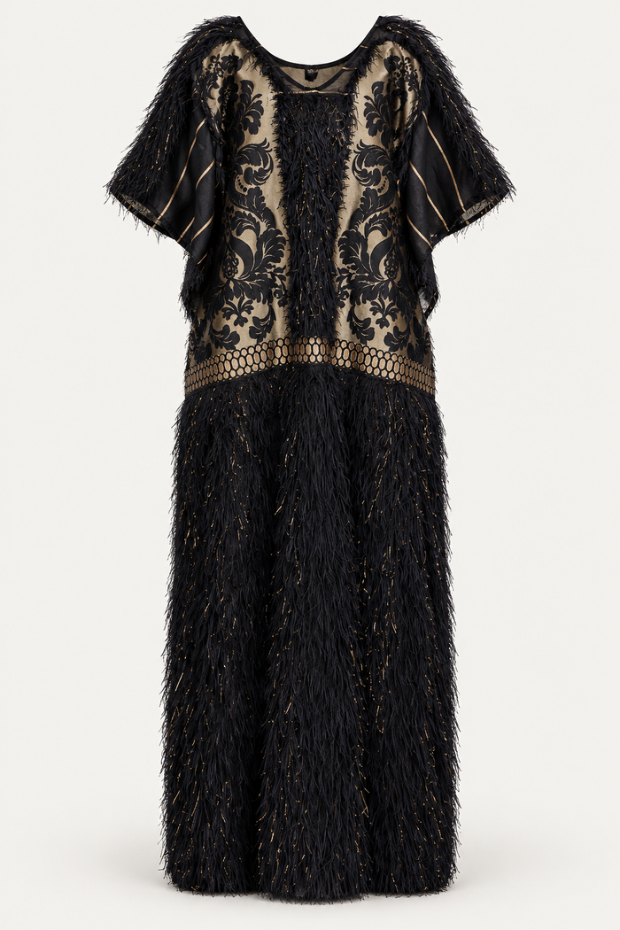 Black Sibel Fringe Box Kaftan