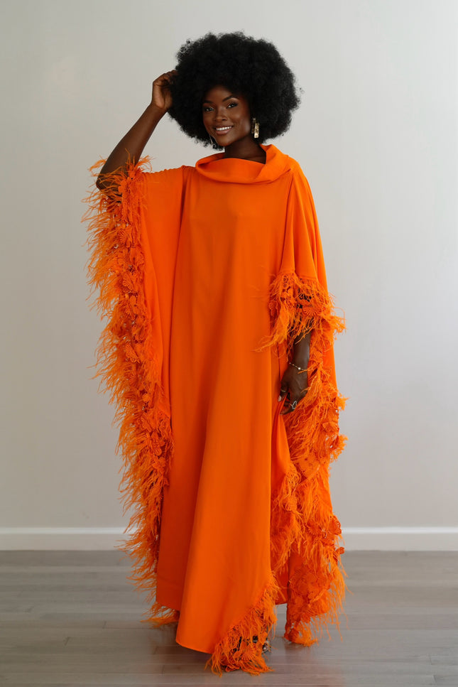 Orange Melba Kaftan by Sai Sankoh, luxury resort kaftan