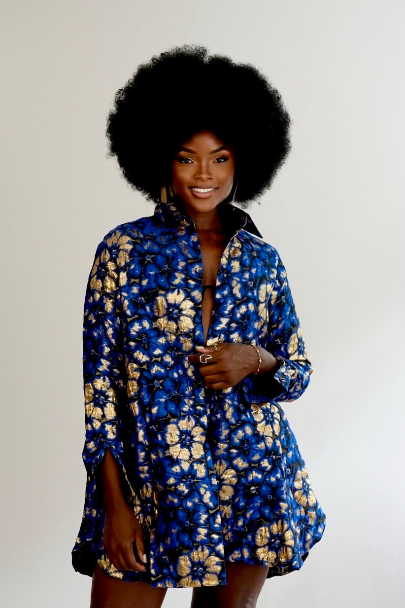 Ophelia Button Top in Blue by Sai Sankoh — view 3
