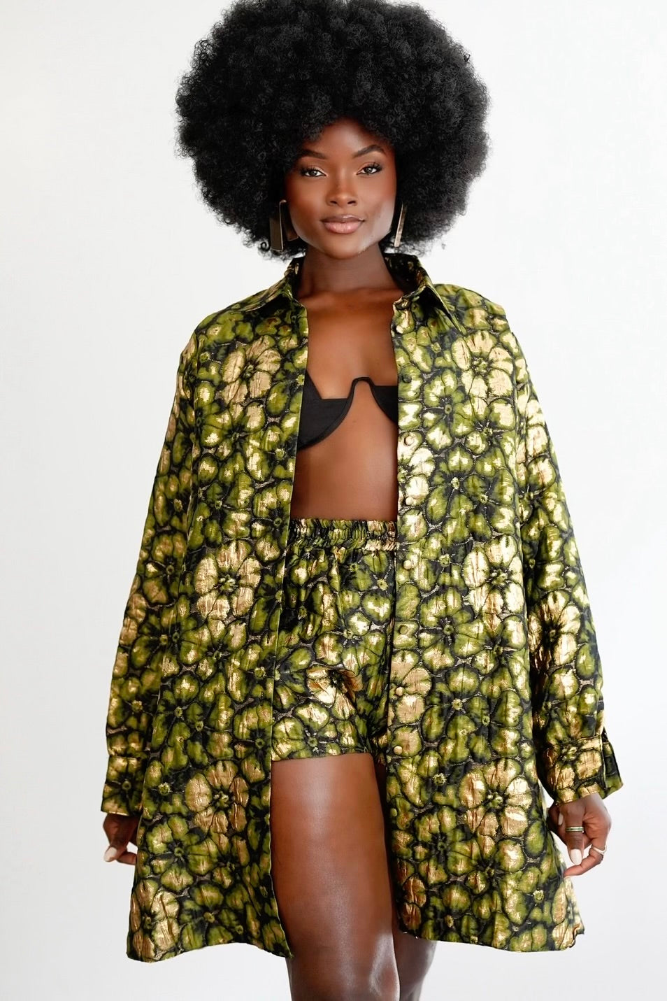 Ophelia Button Top in Green by Sai Sankoh, luxury resort blouse