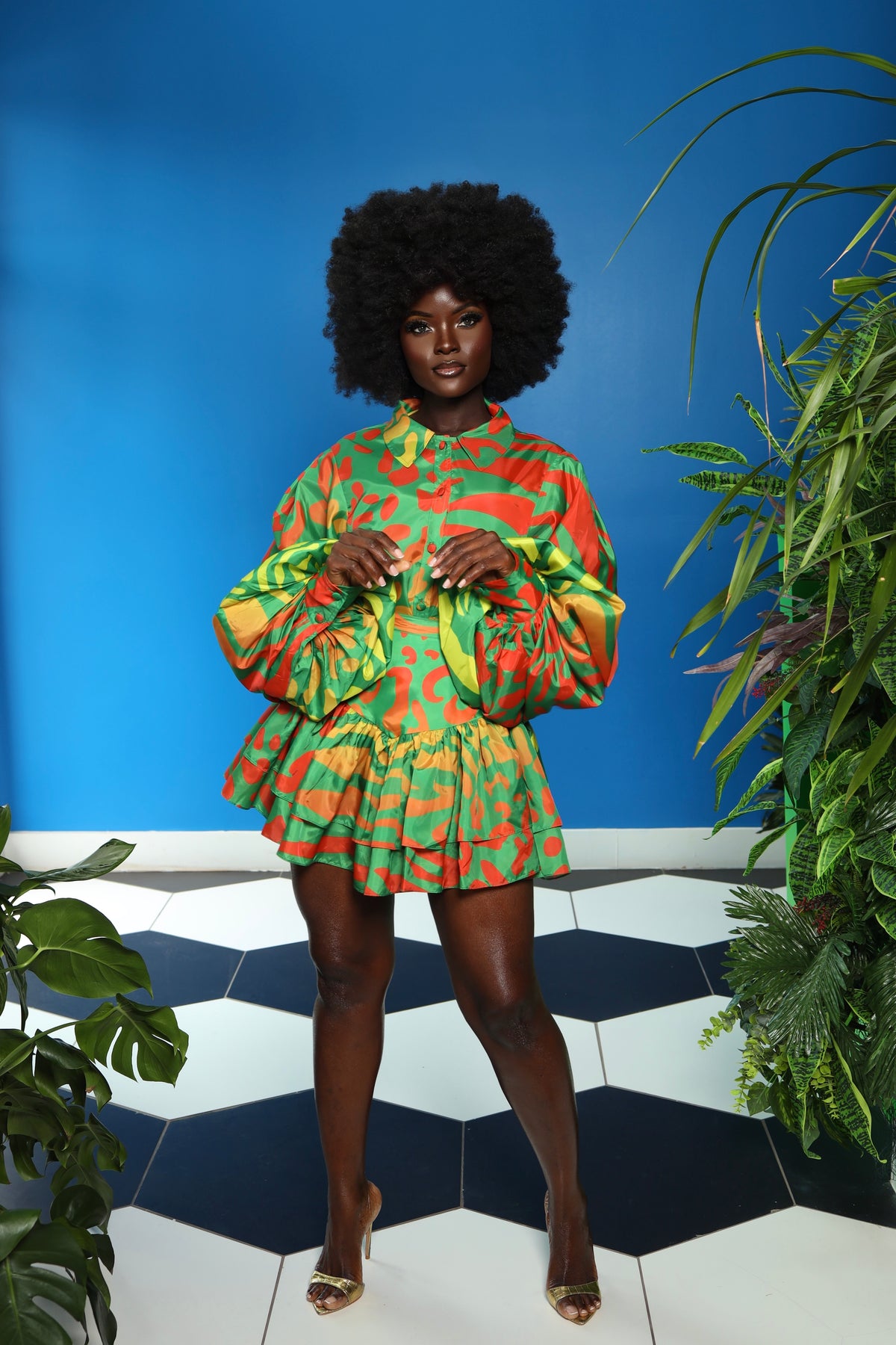 Memi print set by Sai Sankoh — blouse and tiered skirt, view 4