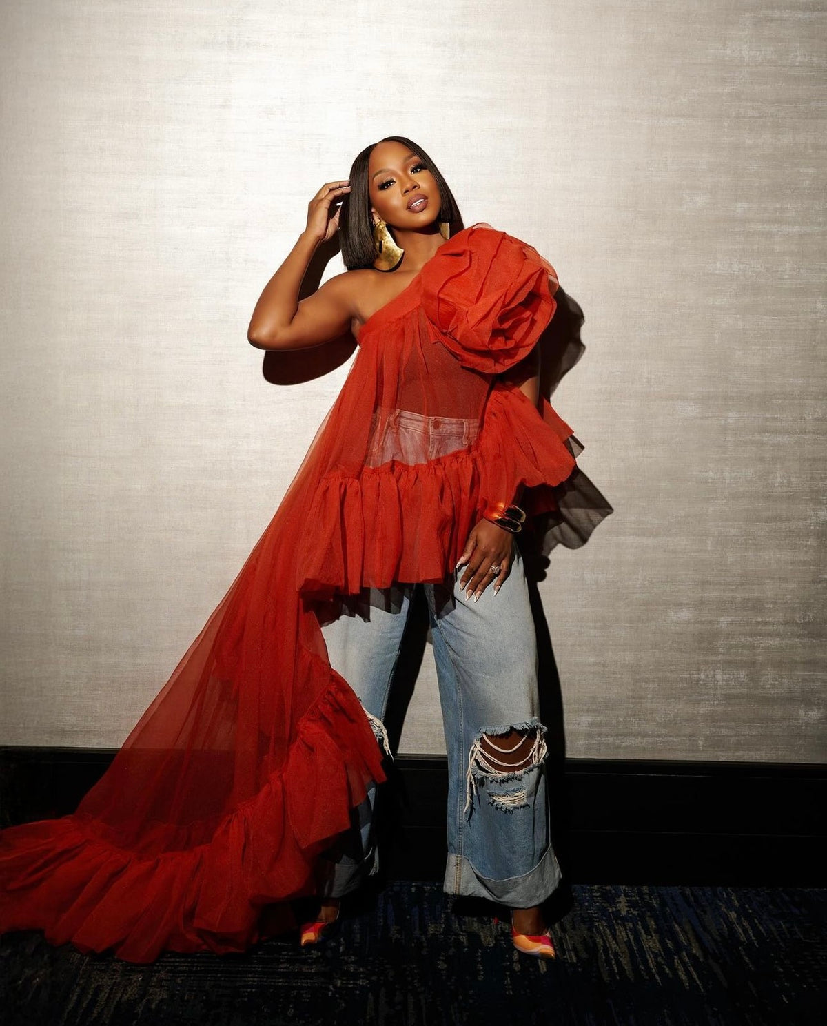 Red Earlene Ruffle Top by Sai Sankoh — view 3