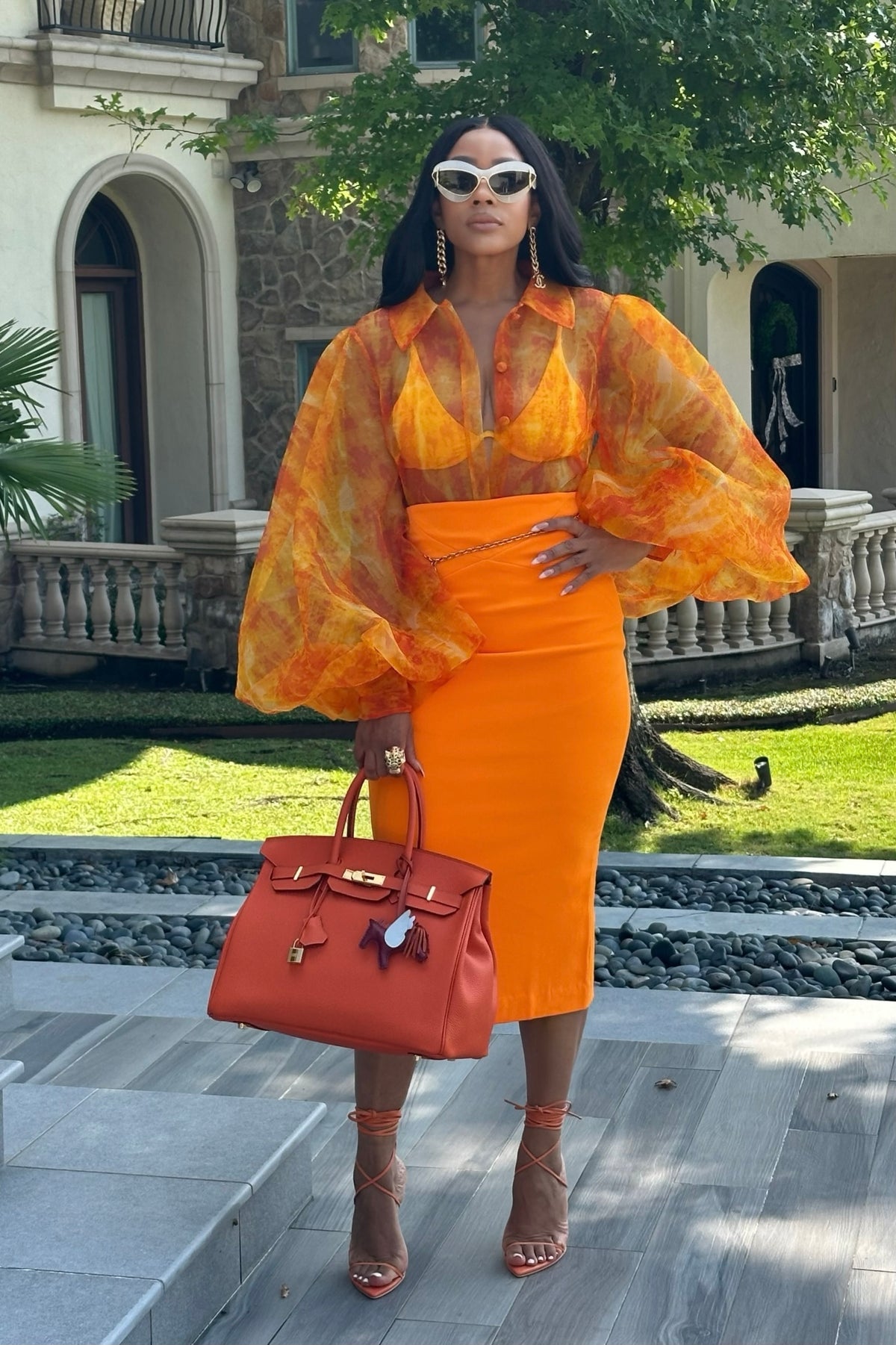 Orange bloom Pencil Skirt by Sai Sankoh — view 5