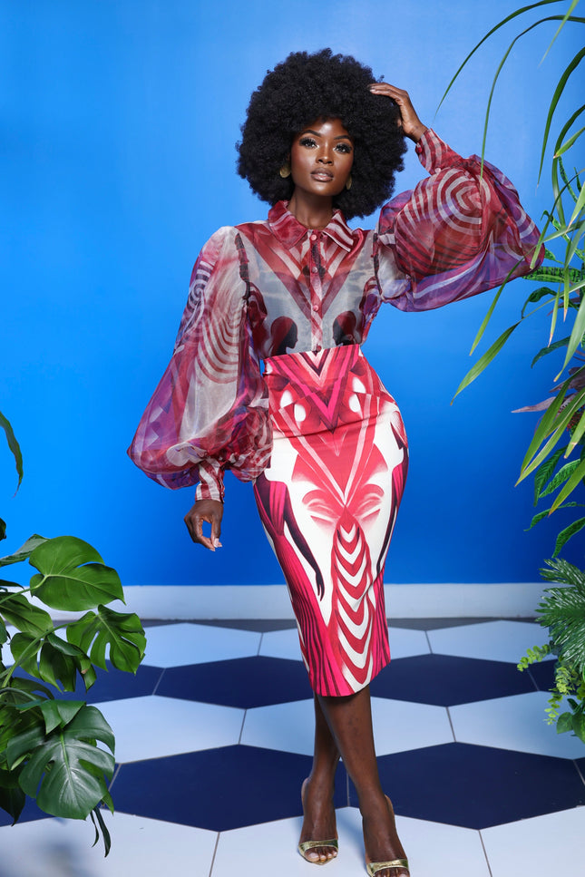 Keva Pencil Skirt by Sai Sankoh, high waisted print pencil skirt