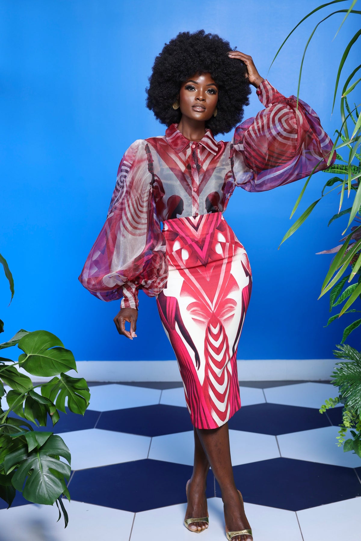 Keva Pencil Skirt by Sai Sankoh, high waisted print pencil skirt