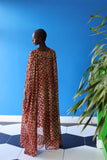 The Acacia Kaftan features a bold red and beige cheetah print pattern.  Pair this Kaftan with the matching Afet Pants.