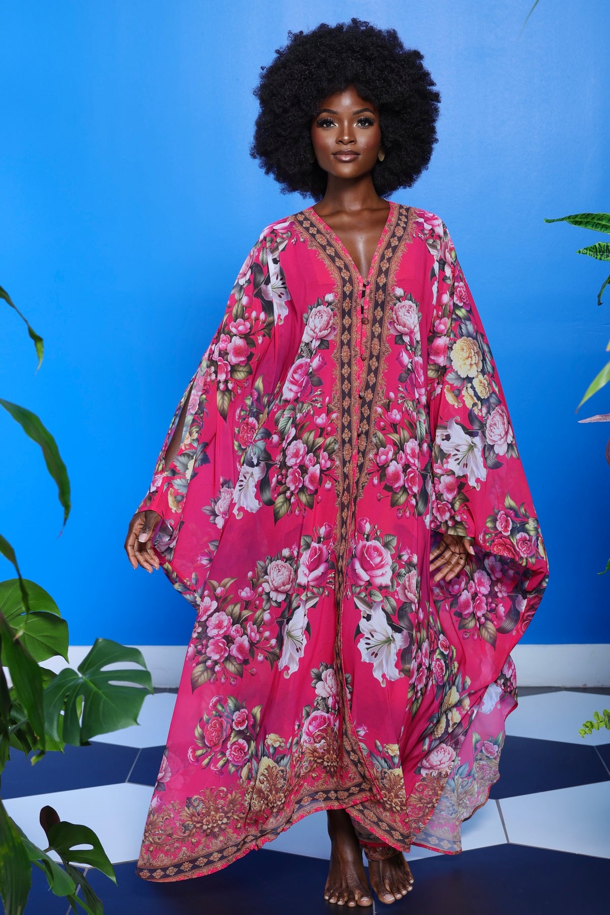 Rosa Goddess Kaftan by Sai Sankoh, luxury resort kaftan