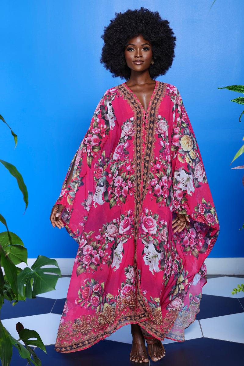 Rosa Goddess Kaftan by Sai Sankoh, luxury resort kaftan