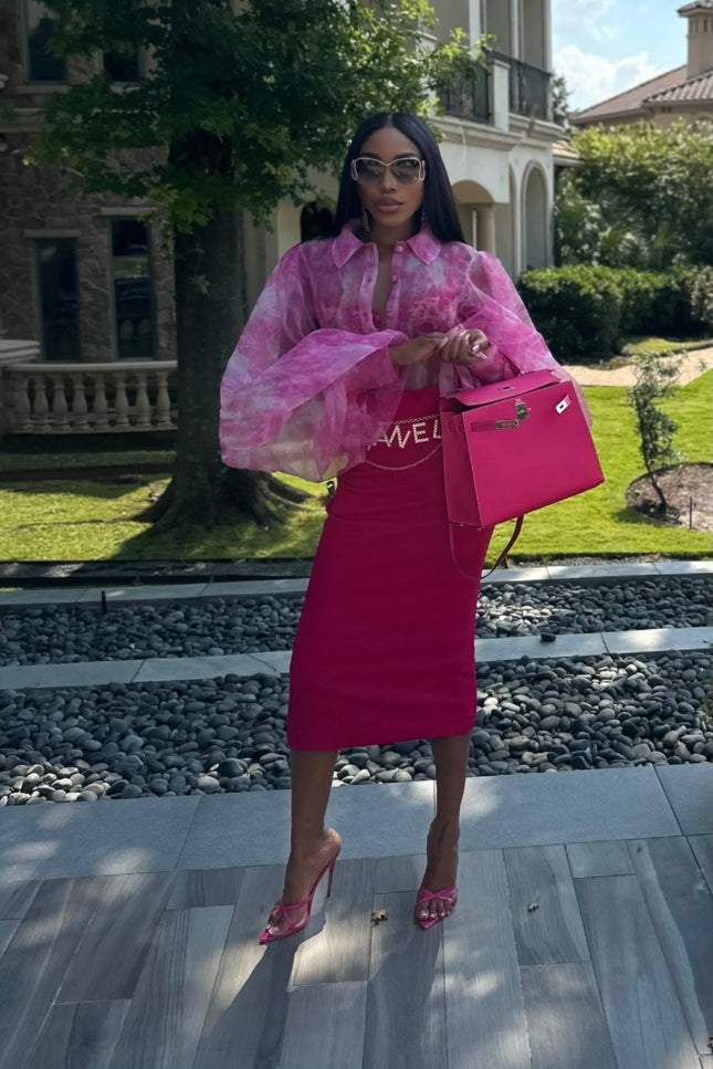 Cherry bloom Pencil Skirt by Sai Sankoh, luxury resort skirt