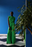 The celeste jumpsuit drapes elegantly down the body in a green-toned zebra print. The wide legs make this  jumpsuit compatible with a wide range of body types.