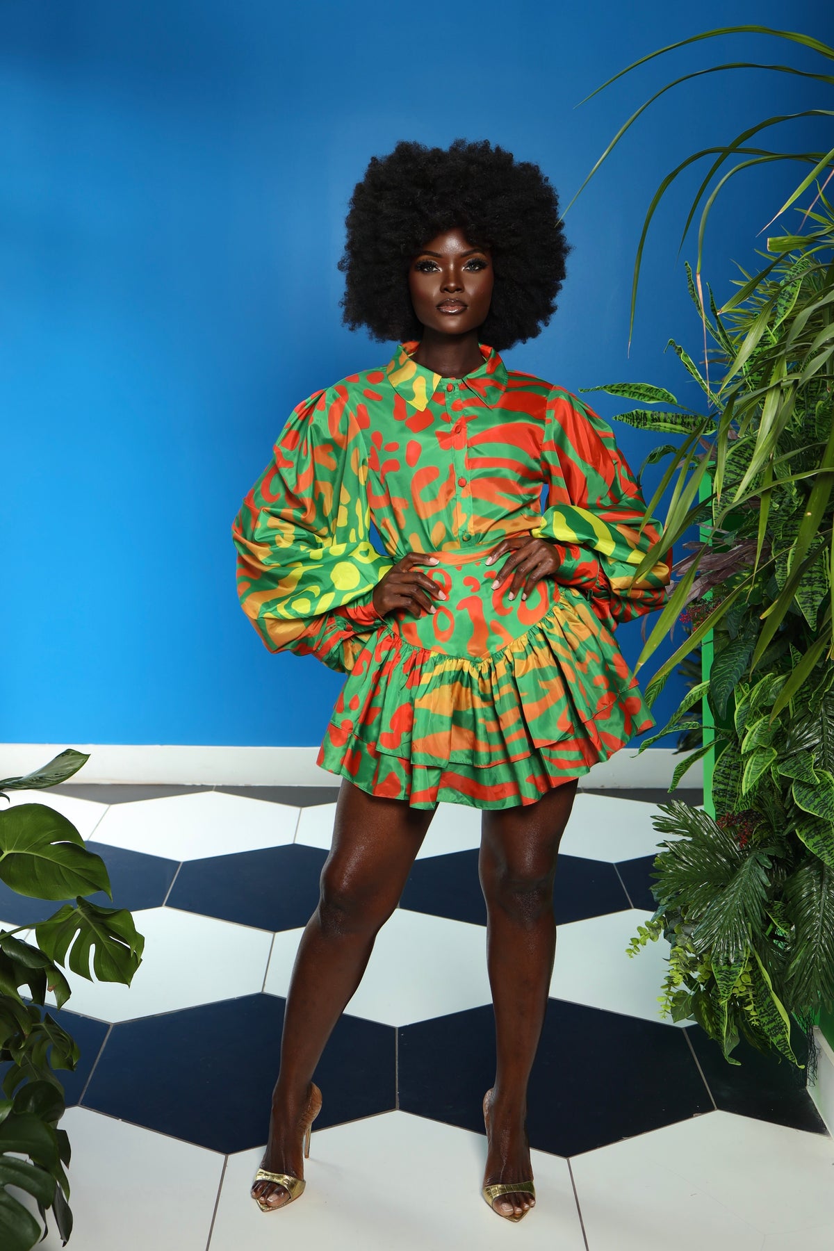 Memi print set by Sai Sankoh — blouse and tiered skirt, view 2