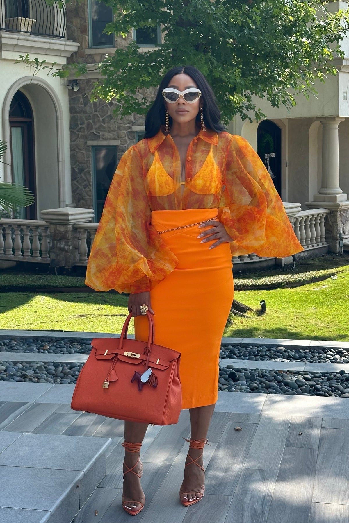 Orange bloom Pencil Skirt by Sai Sankoh — view 4