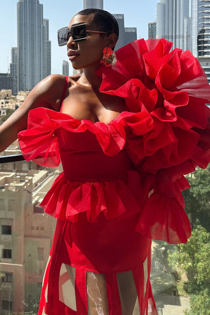 Red Yodi Top by Sai Sankoh, luxury resort blouse