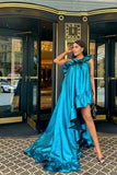 Metallic Blue Selma Ruffle Dress