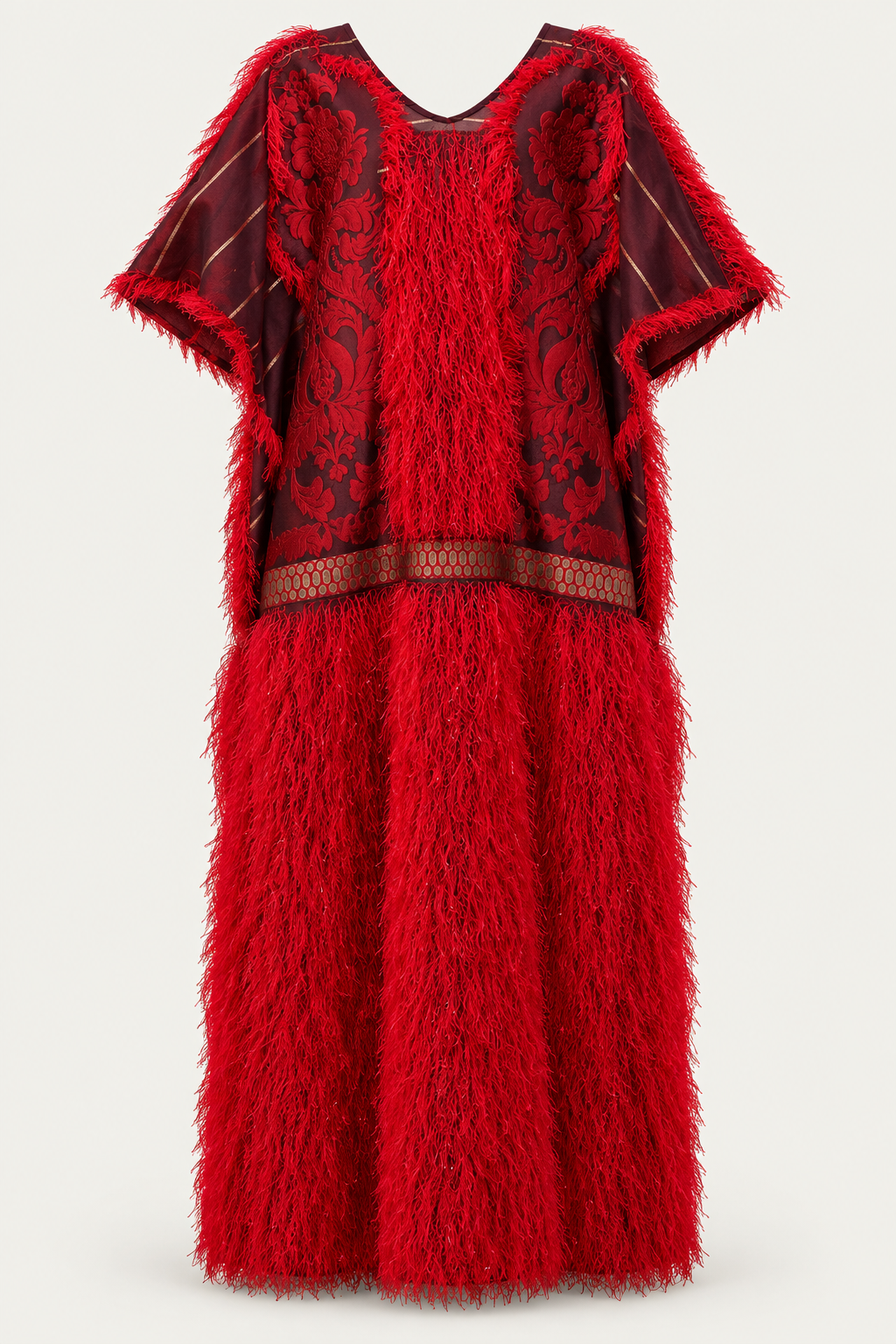 Red Sibel Fringe Box Kaftan