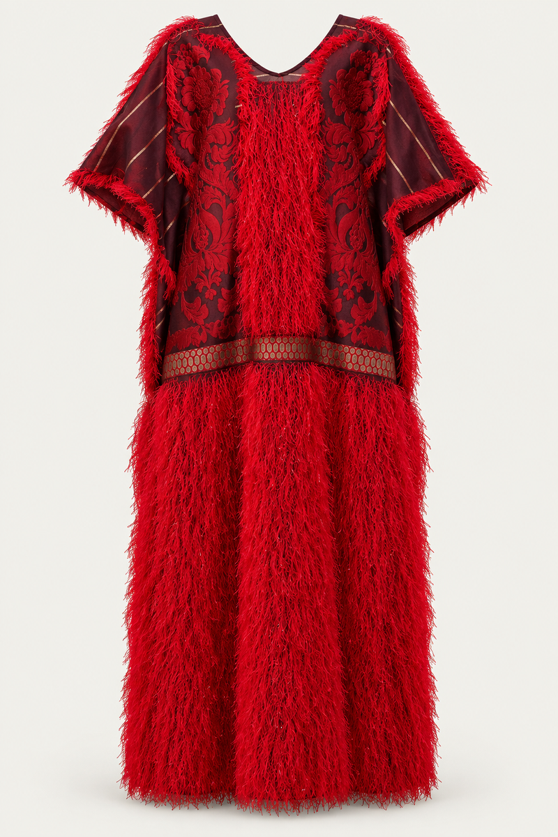 Red Sibel Fringe Box Kaftan
