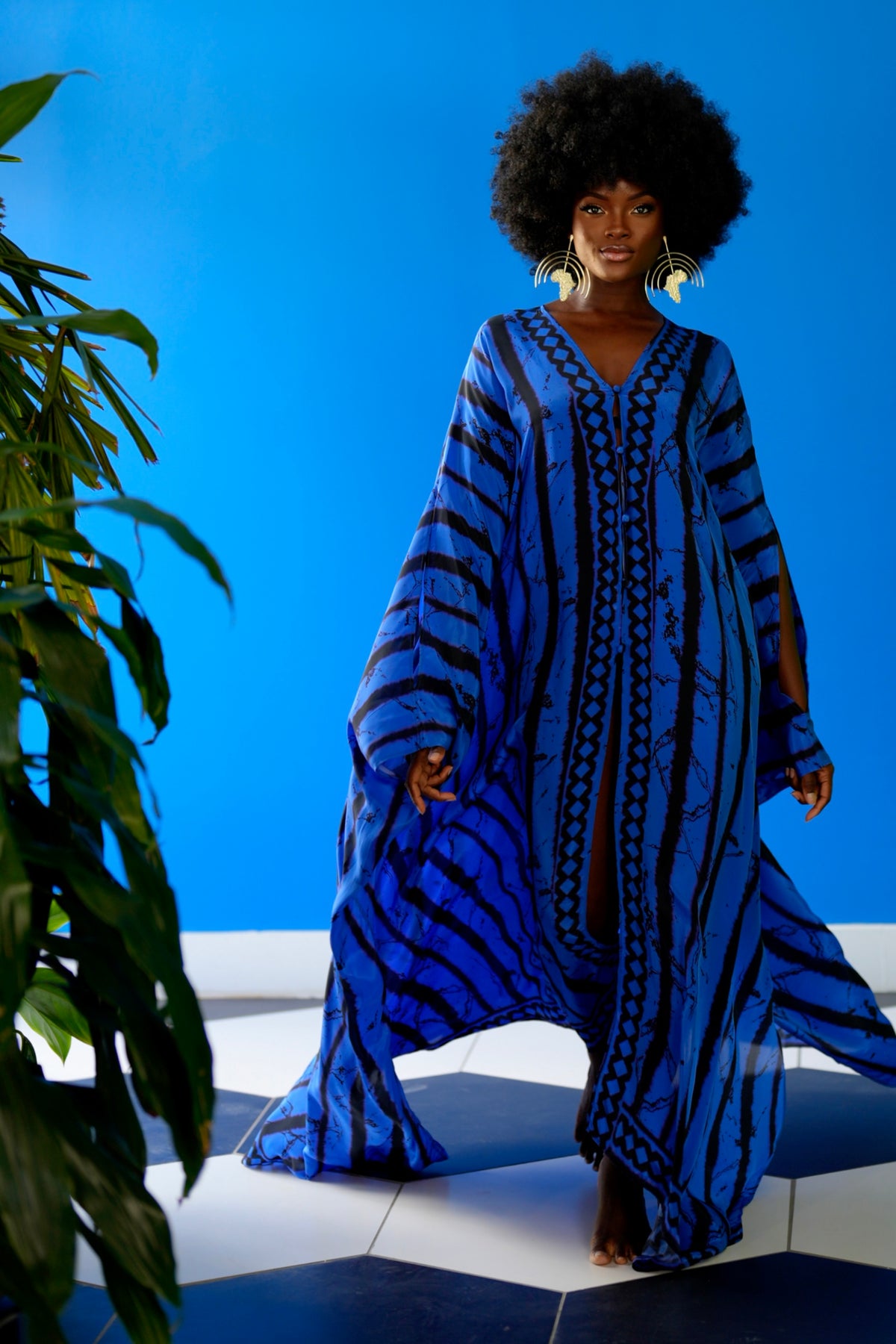 Blue Eloise Goddess Kaftan by Sai Sankoh, luxury resort kaftan