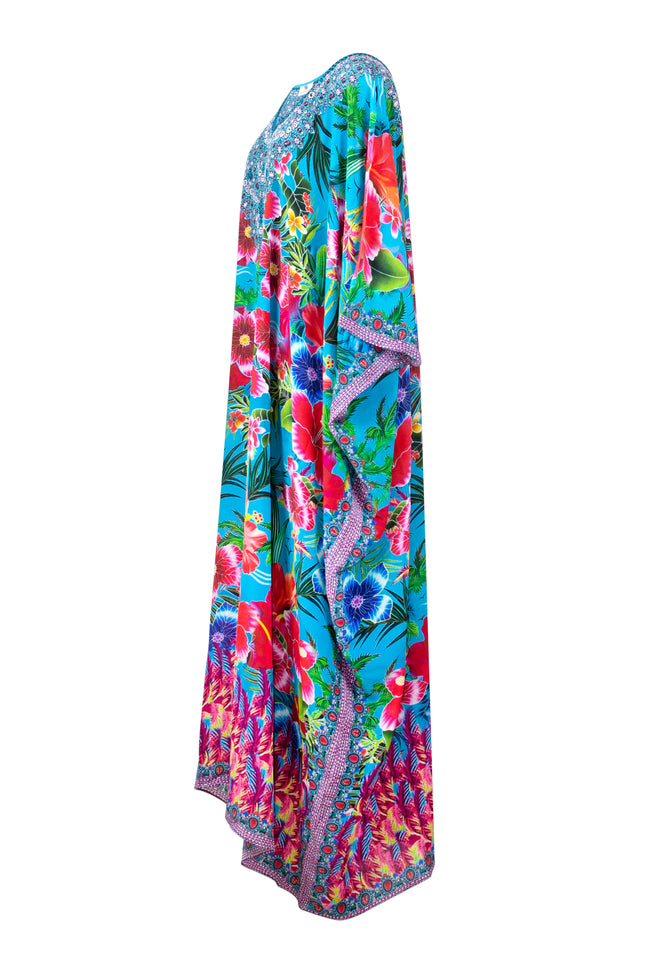 Lynae Long Silk Crepe Embellished Box Kaftan - saisankoh