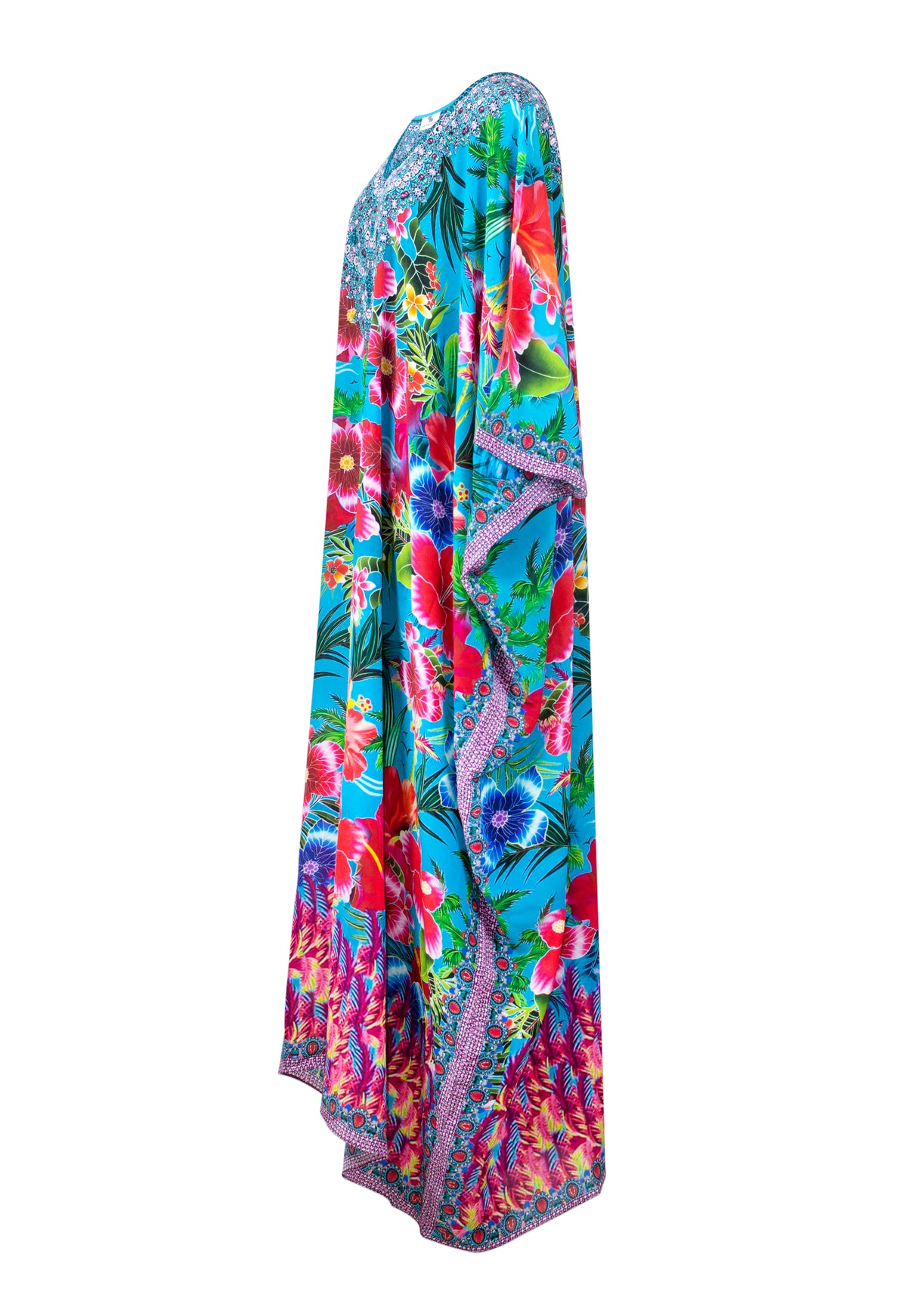 Lynae Long Silk Crepe Embellished Box Kaftan - saisankoh
