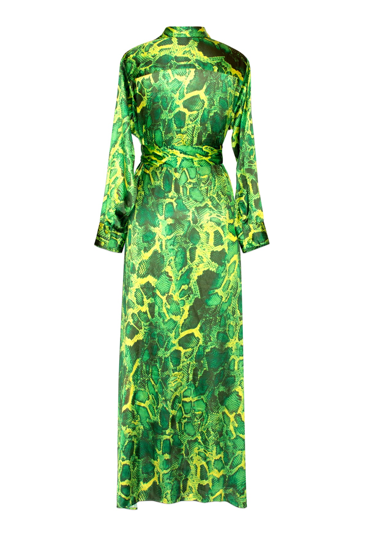 Algeria Shirt Dress by Sai Sankoh — green snake-print resort shirt dress, view 3