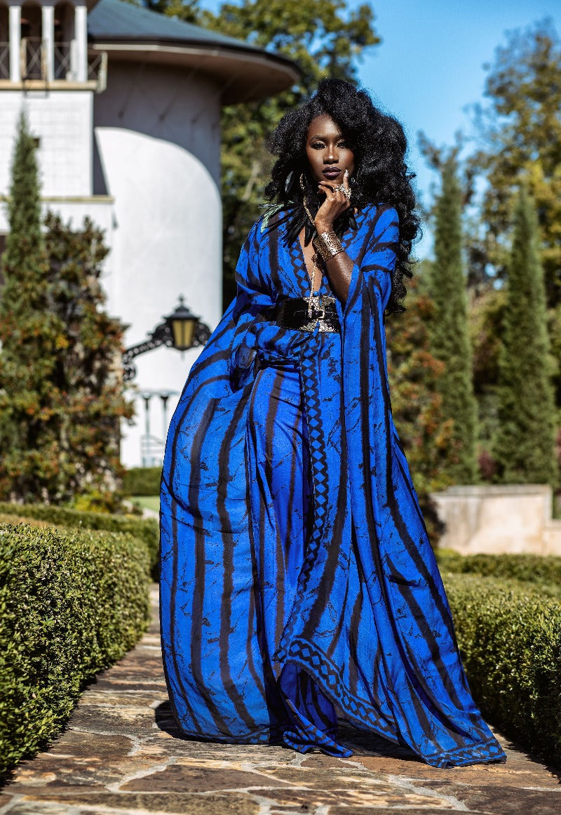 Blue Eloise Goddess Kaftan Georgette / One size fits all
