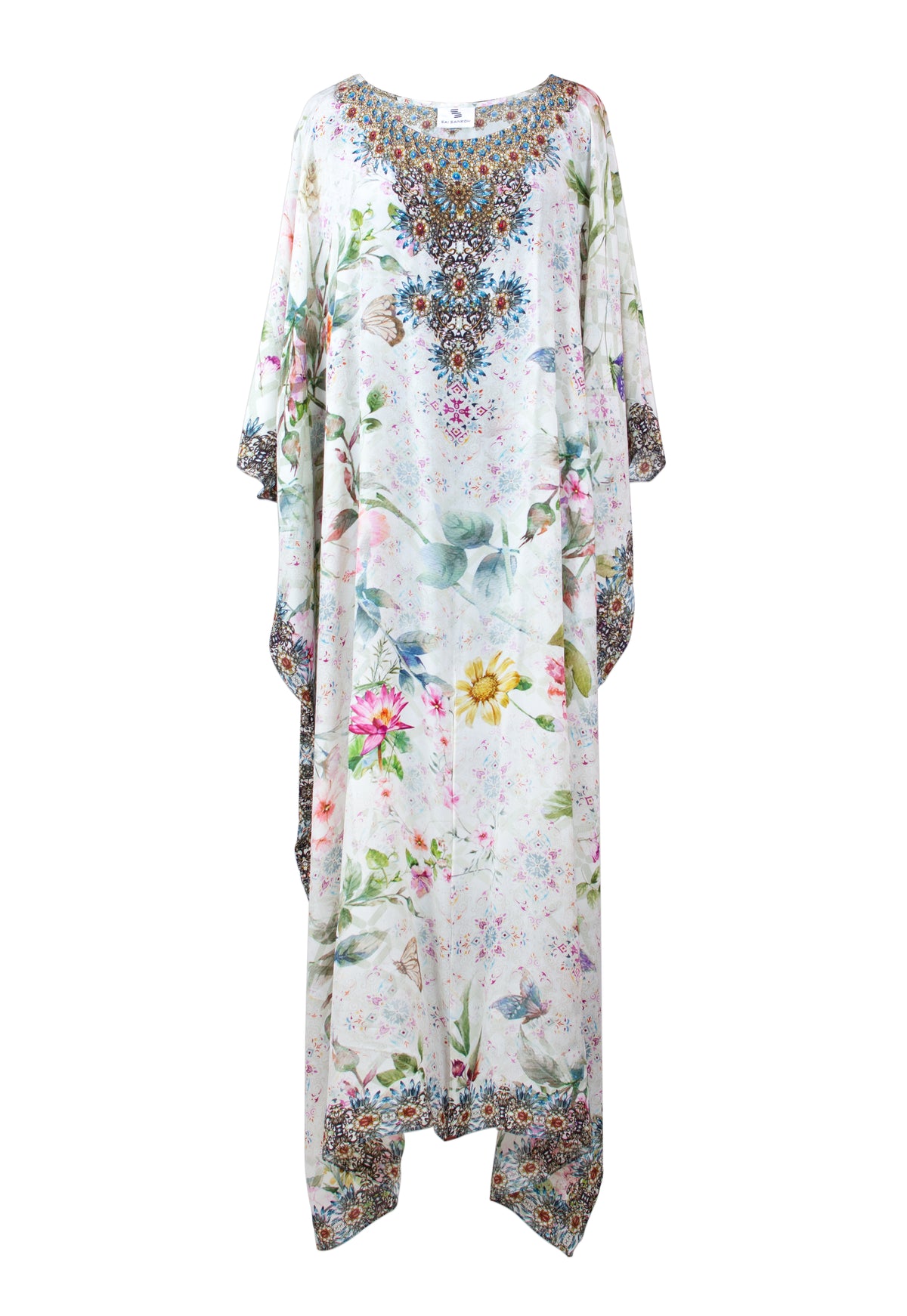 Gloria Long Silk Crepe Embellished Box Kaftan - saisankoh