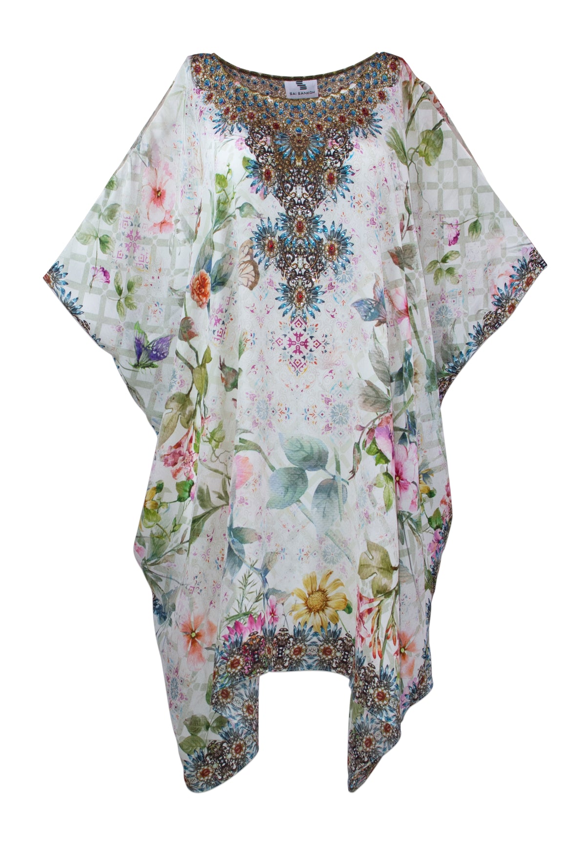 Gloria Short Silk Crepe Kaftan - saisankoh