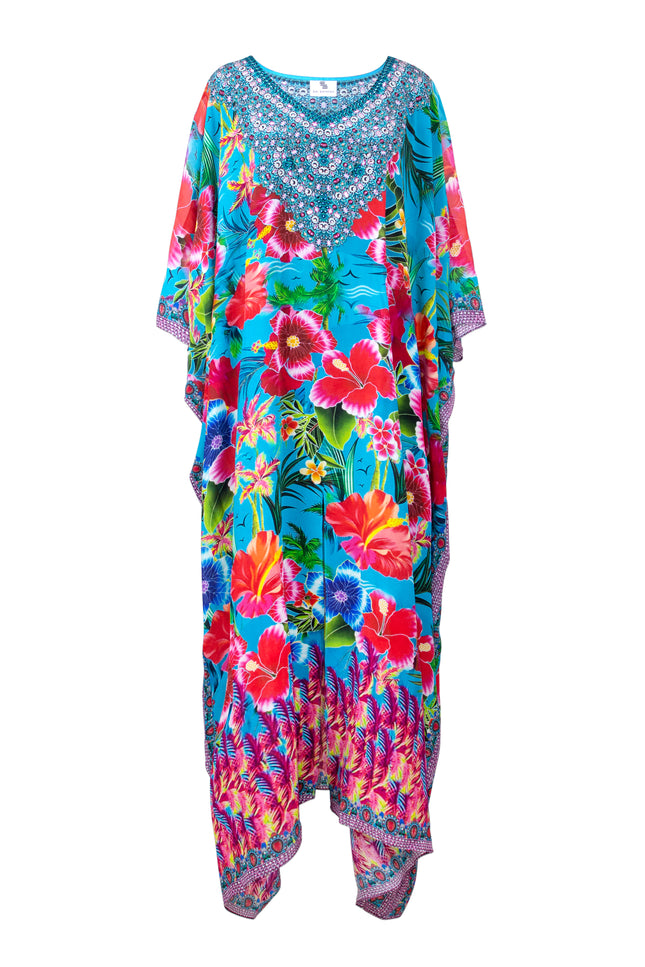 Lynae Long Silk Crepe Embellished Box Kaftan - saisankoh