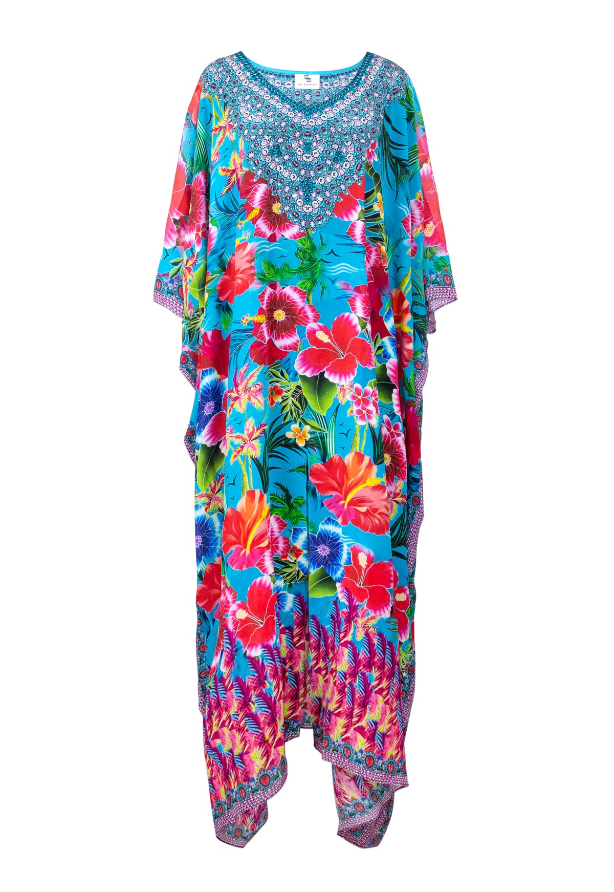 Lynae Long Silk Crepe Embellished Box Kaftan - saisankoh