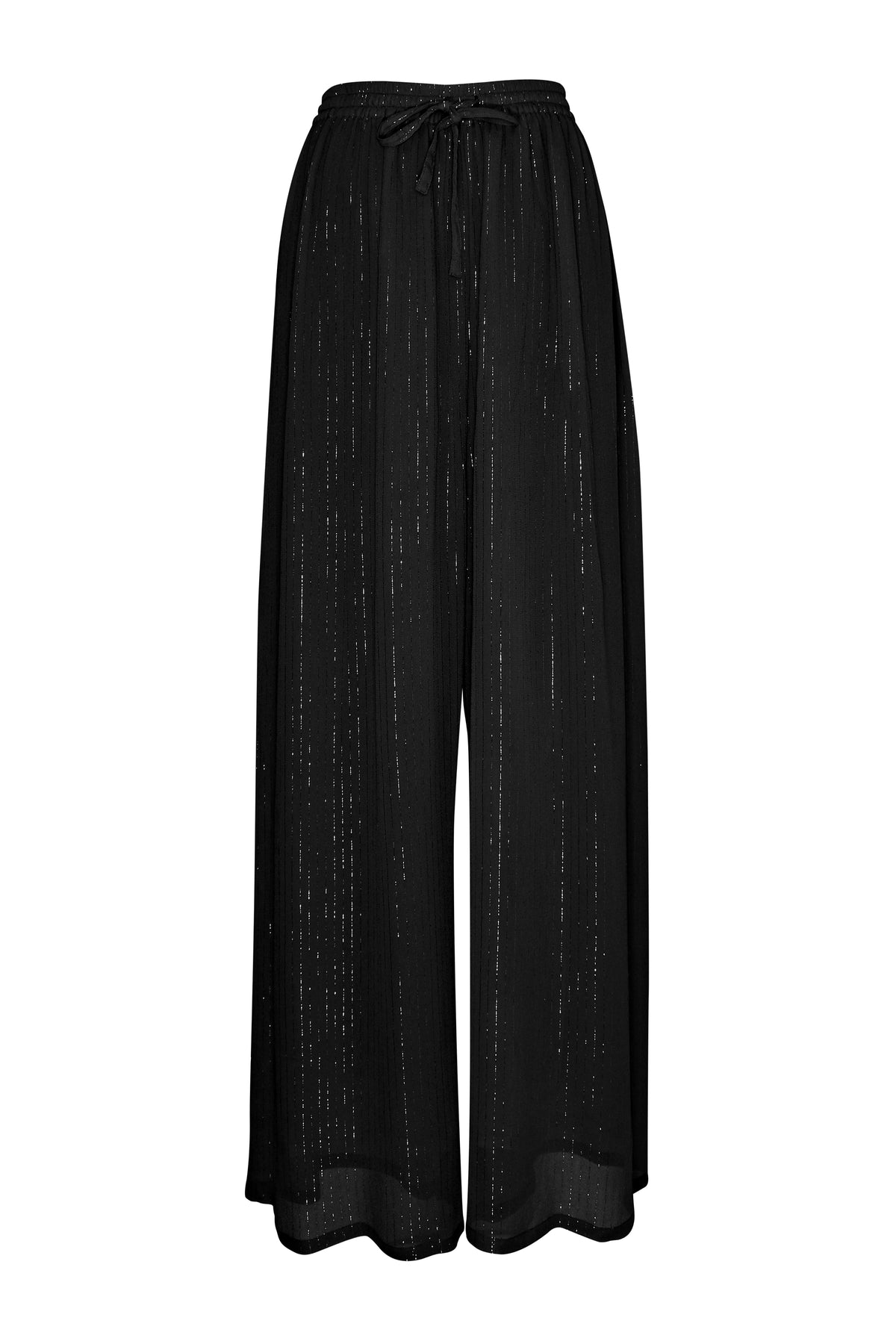 Personal shopping services silk black pants and gold stripes 