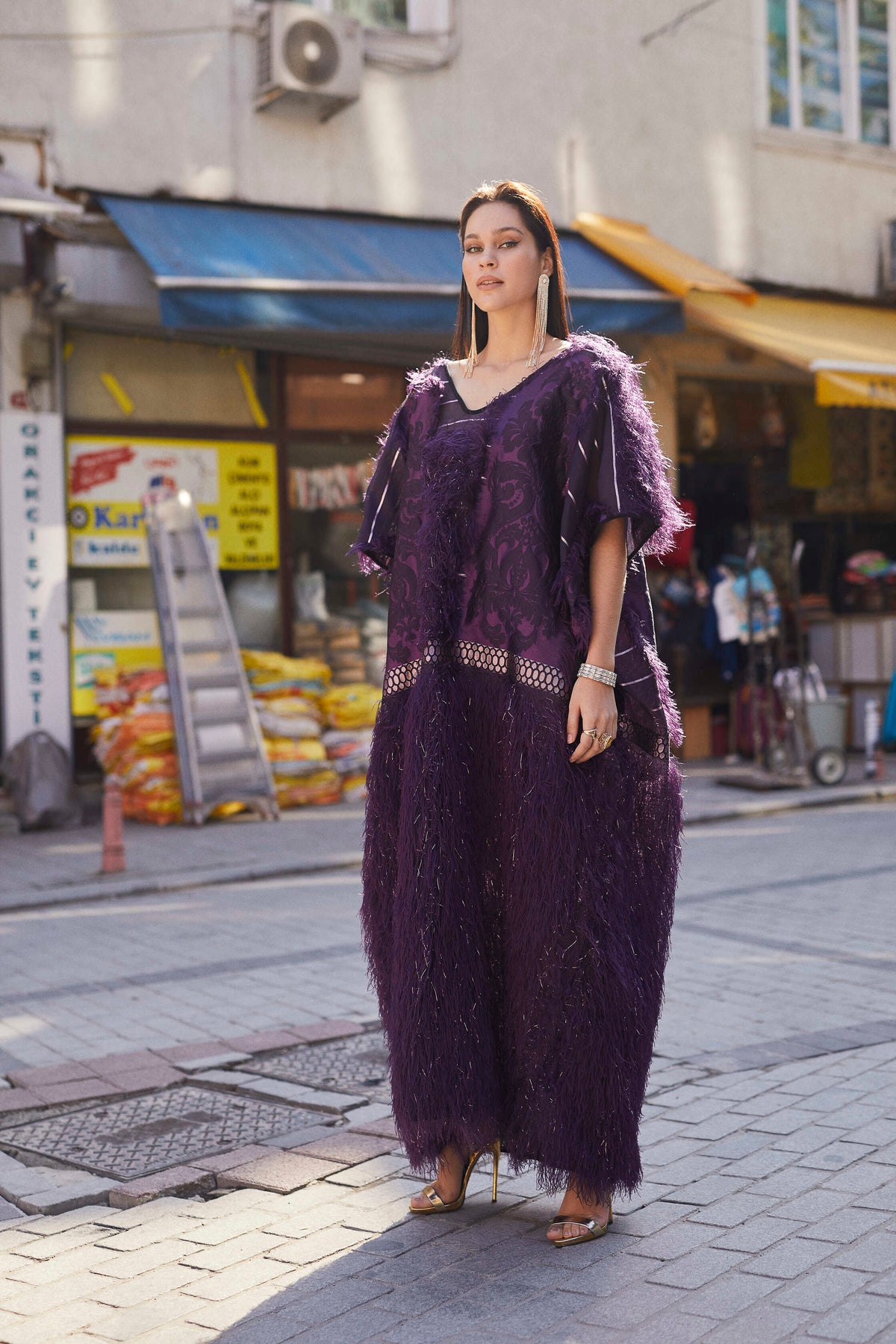 Purple Sibel Fringe Box Kaftan by Sai Sankoh — view 3